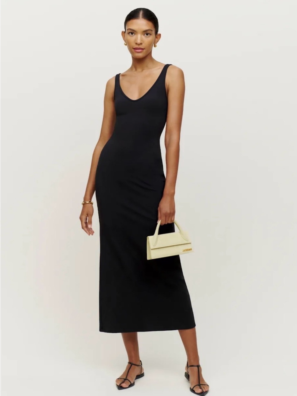 Reformation Tyra Knit Maxi Dress Black Scoop Neck Size S